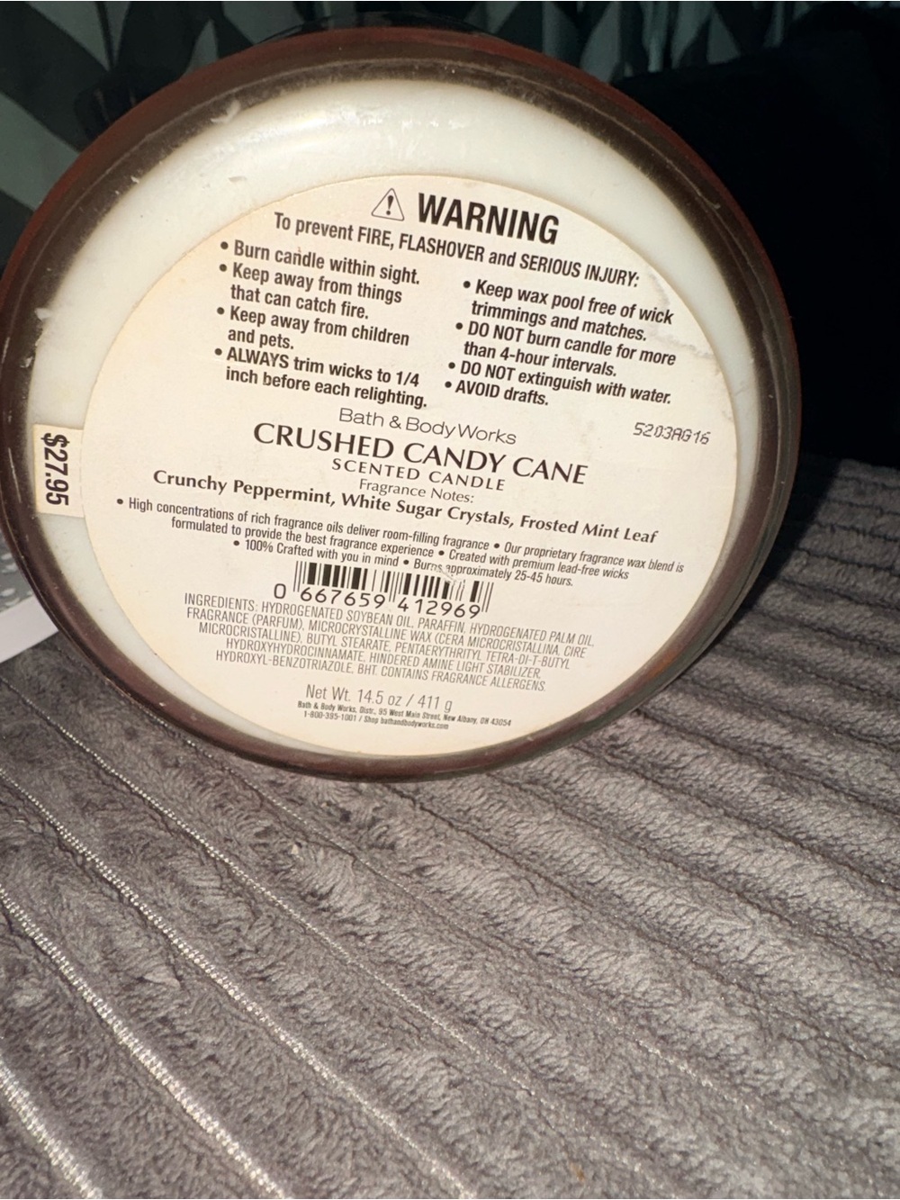 Bath & Body Works Crushed Candy Cane Scented Candle - Red White - Picture 4 of 4